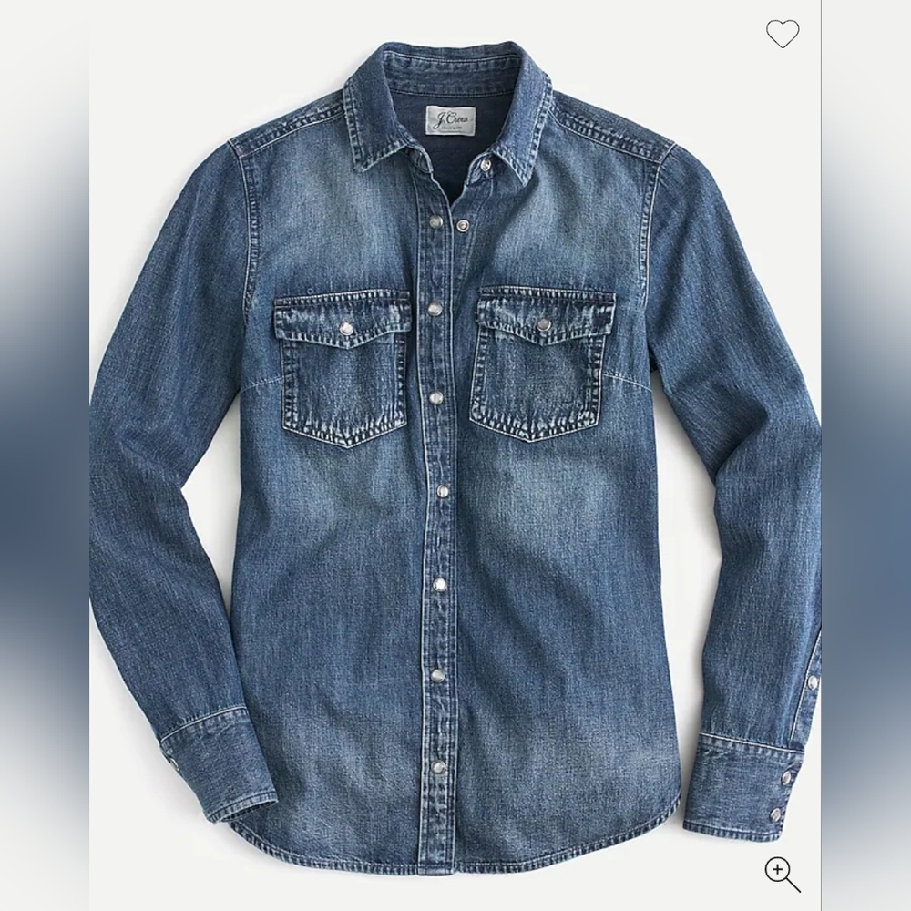 ❤️ J CREW CHAMBRAY WESTERN SHIRT / TOP WITH SNAP SHELL BUTTONS, 6 - Picture 2 of 11